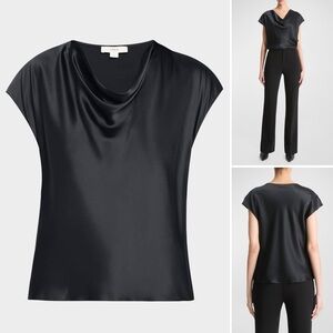 VINCE Cowl Neck Blouse Silk Blend Cap Sleeve Pullover Relaxed Fit Lightweight